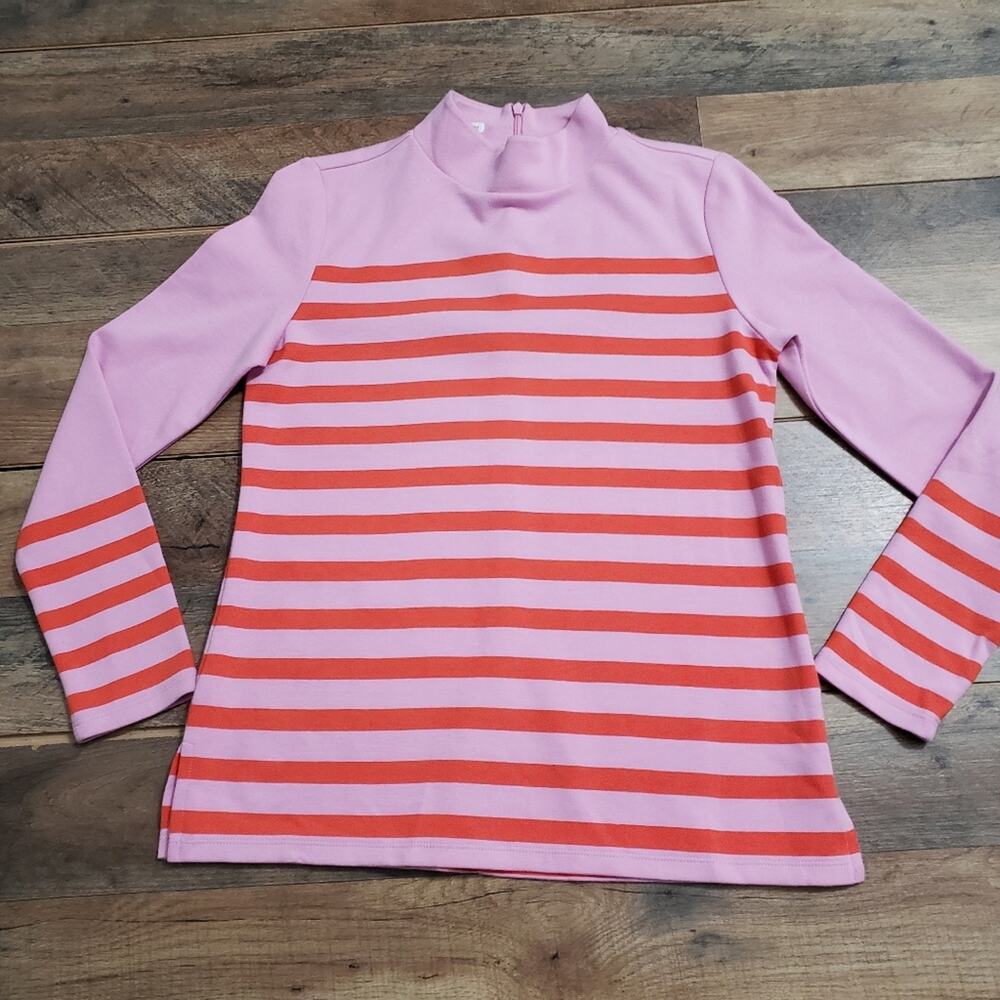 Talbots Petites Mock Neck Long Sleeve‎ Pink Orange Striped Top
